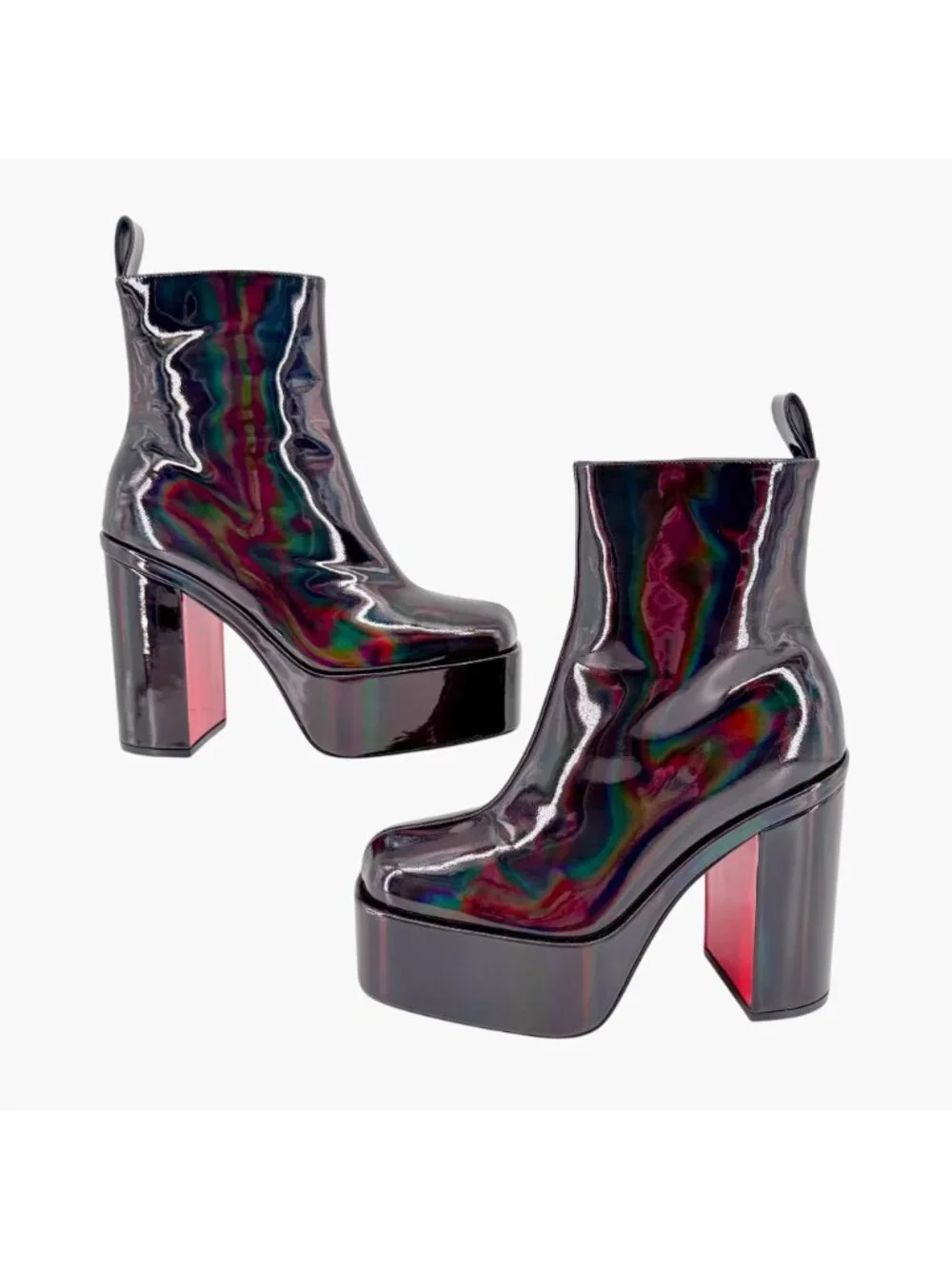 Christian Louboutin Stage Angel Platform Boots Black Holographic Size 37 US 7